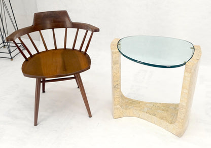 EstablishedLines Kidney Organic Shape Thick Glass Top Tessellated Base Side End Lamp Table Stand