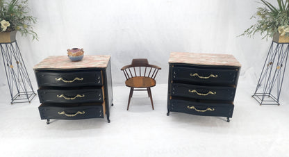 Pair Black Lacquer Heavy Solid Brass Drop Pulls Three Drawer Bachelor Chests
