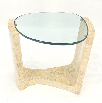 EstablishedLines Kidney Organic Shape Thick Glass Top Tessellated Base Side End Lamp Table Stand