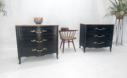 Pair Black Lacquer Heavy Solid Brass Drop Pulls Three Drawer Bachelor Chests