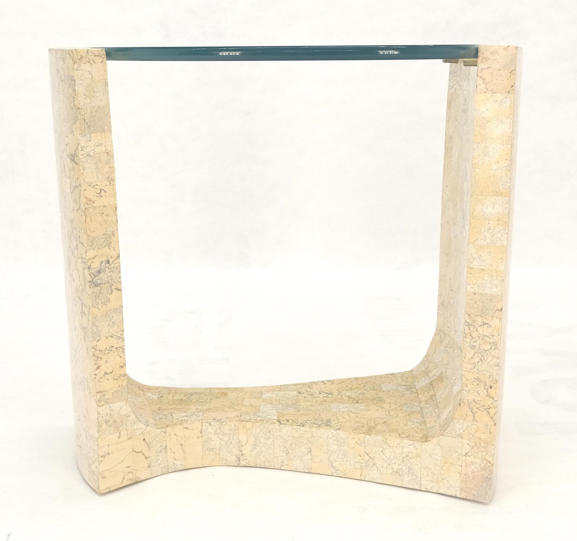 EstablishedLines Kidney Organic Shape Thick Glass Top Tessellated Base Side End Lamp Table Stand