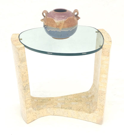 EstablishedLines Kidney Organic Shape Thick Glass Top Tessellated Base Side End Lamp Table Stand