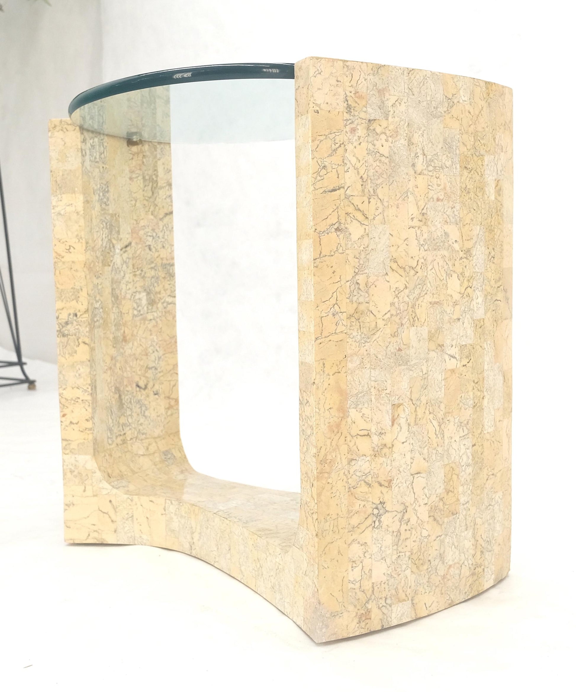 EstablishedLines Kidney Organic Shape Thick Glass Top Tessellated Base Side End Lamp Table Stand