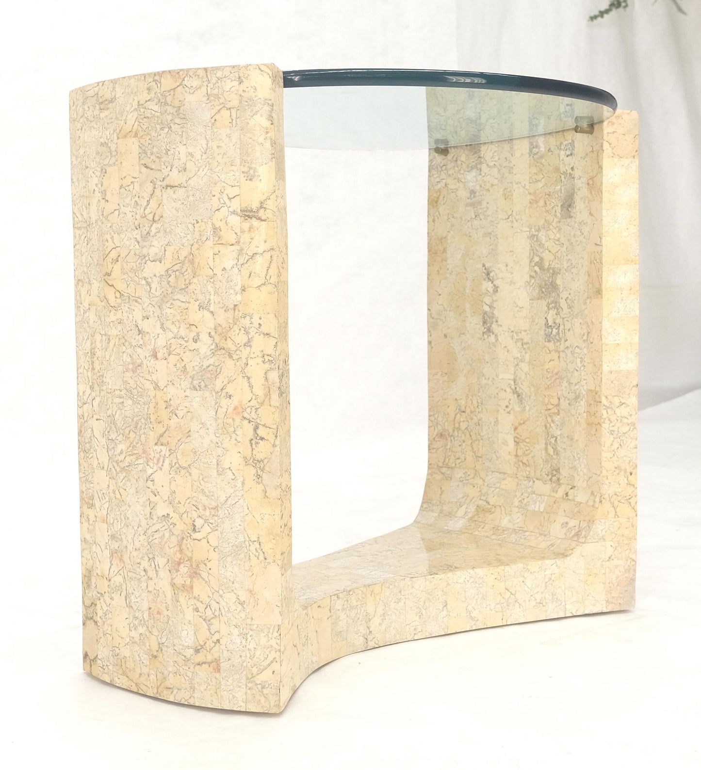 EstablishedLines Kidney Organic Shape Thick Glass Top Tessellated Base Side End Lamp Table Stand