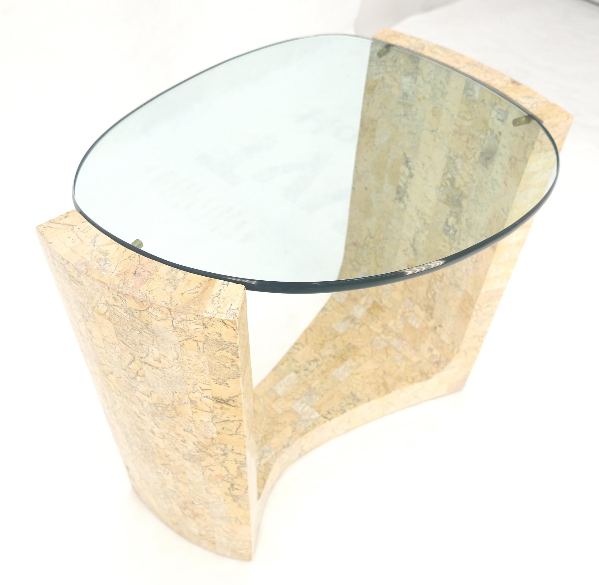 EstablishedLines Kidney Organic Shape Thick Glass Top Tessellated Base Side End Lamp Table Stand