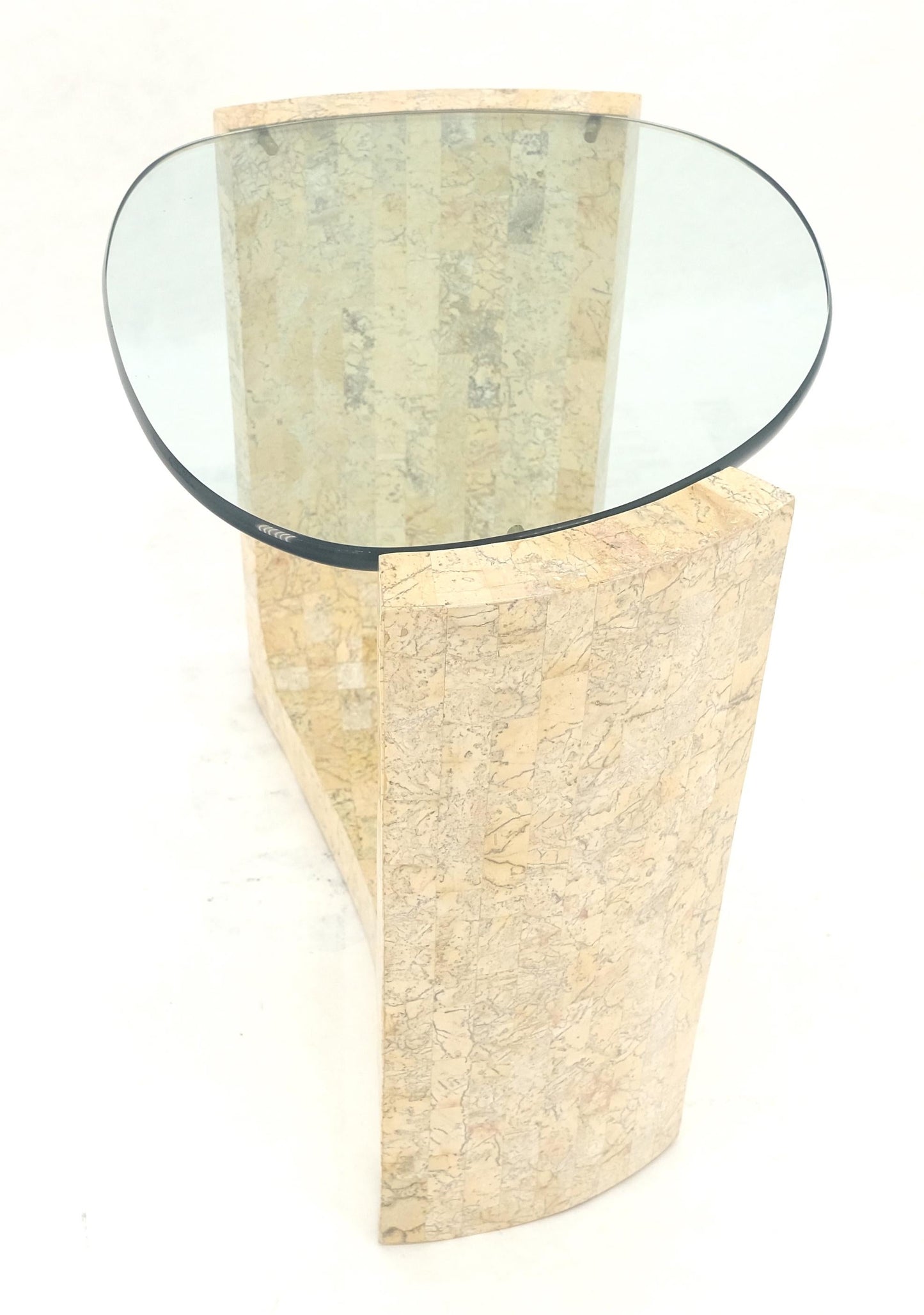 EstablishedLines Kidney Organic Shape Thick Glass Top Tessellated Base Side End Lamp Table Stand