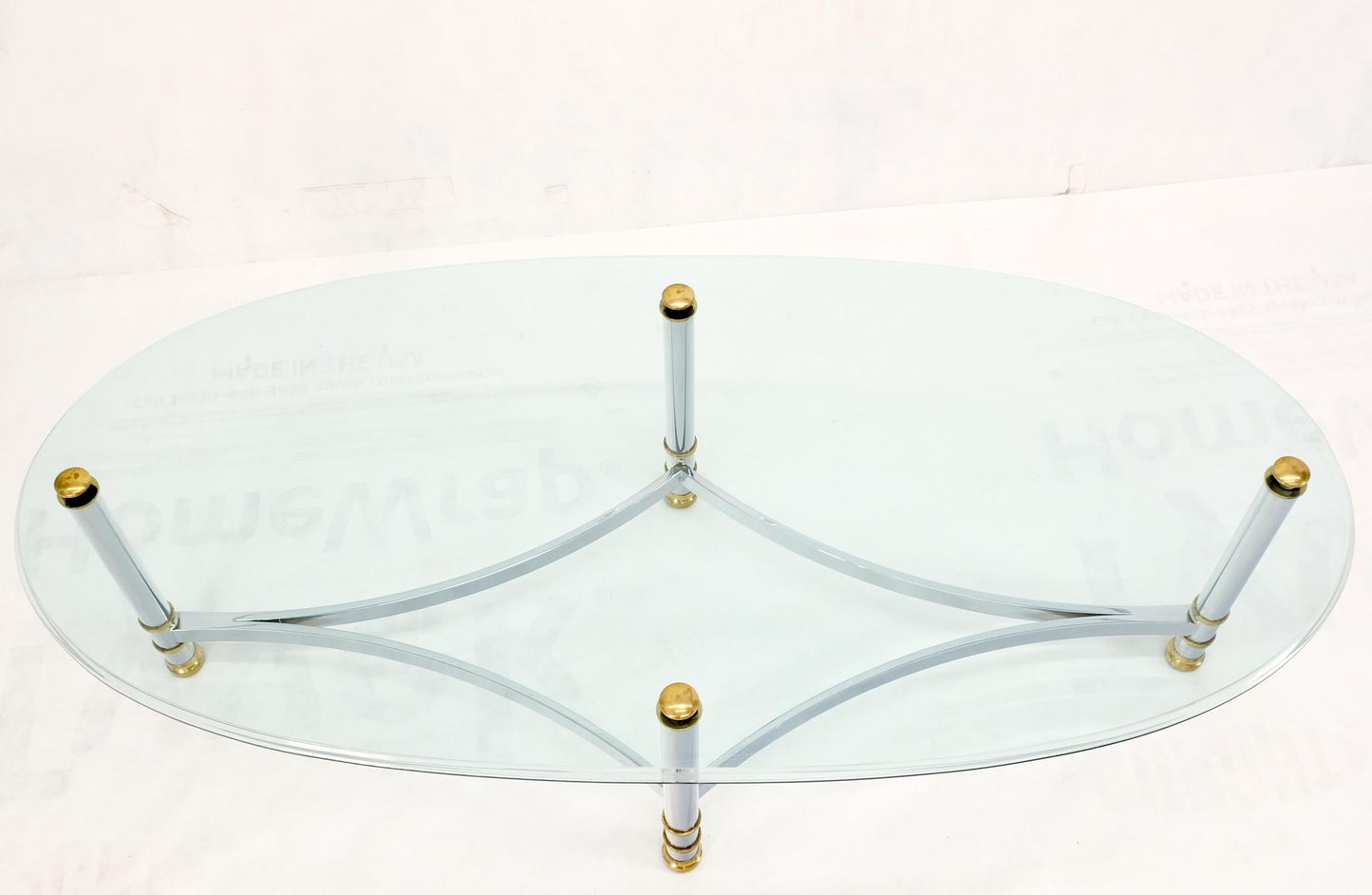 EstablishedLines Brass Chrome Thick 3/4" Glass Top Mid Century Modern Oval Coffee Center Table