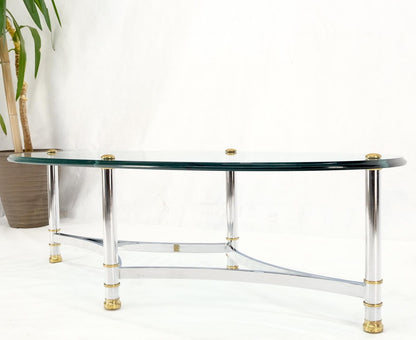EstablishedLines Brass Chrome Thick 3/4" Glass Top Mid Century Modern Oval Coffee Center Table