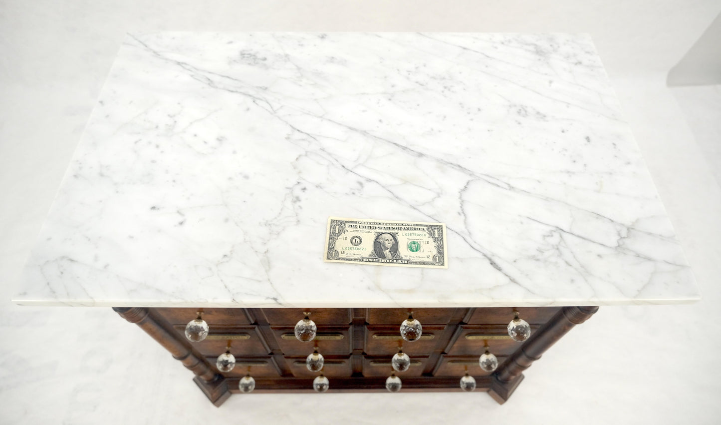 EstablishedLines Marble Top Drawers Burl Wood Decorative Cristal Balls Pulls Bachelor Chest MINT