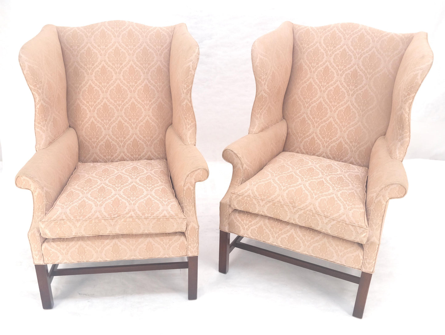 EstablishedLines Pair of Kittinger Style Tall Wingback Chairs Mint Frames as is Upholstery