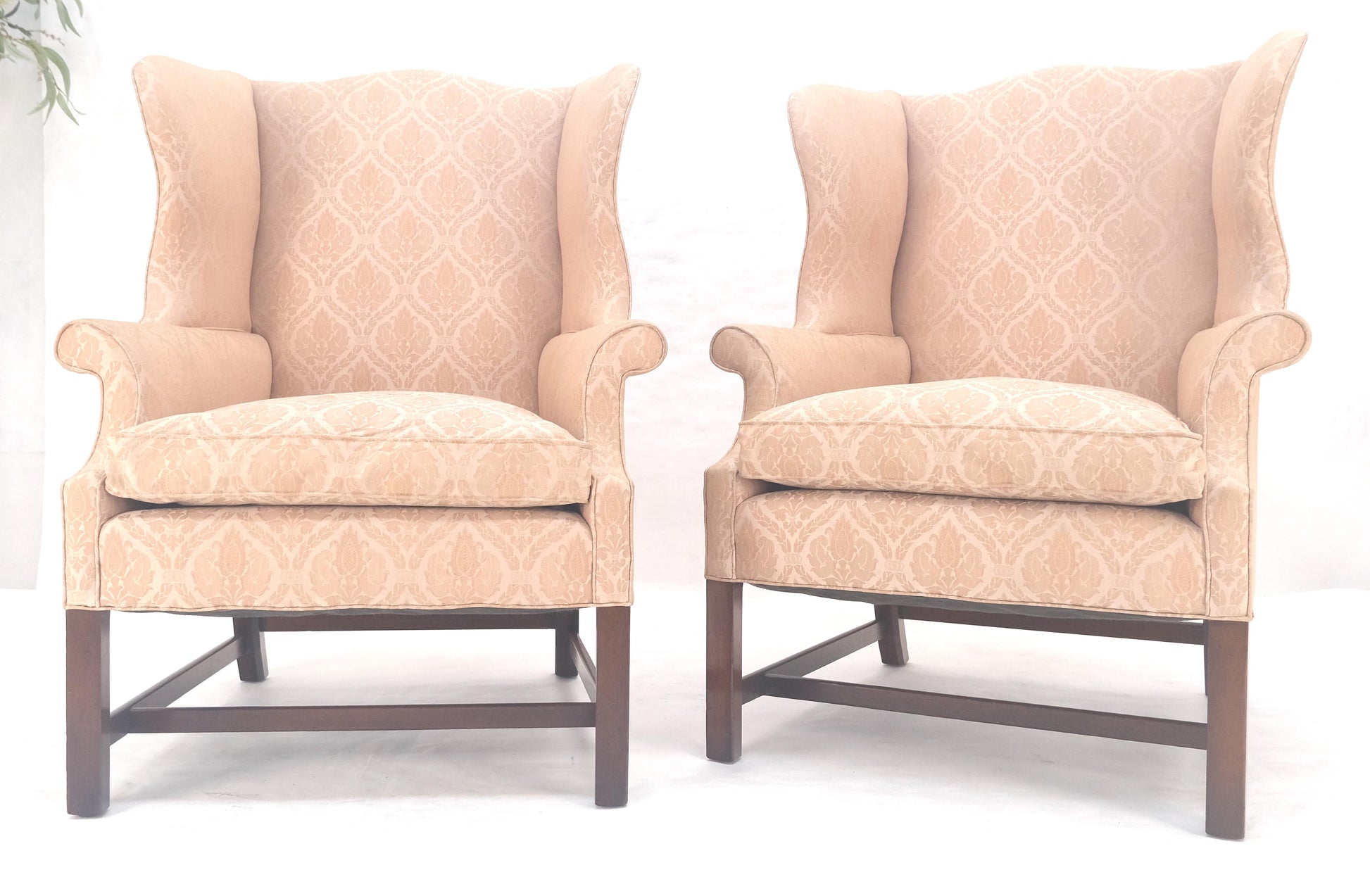 EstablishedLines Pair of Kittinger Style Tall Wingback Chairs Mint Frames as is Upholstery