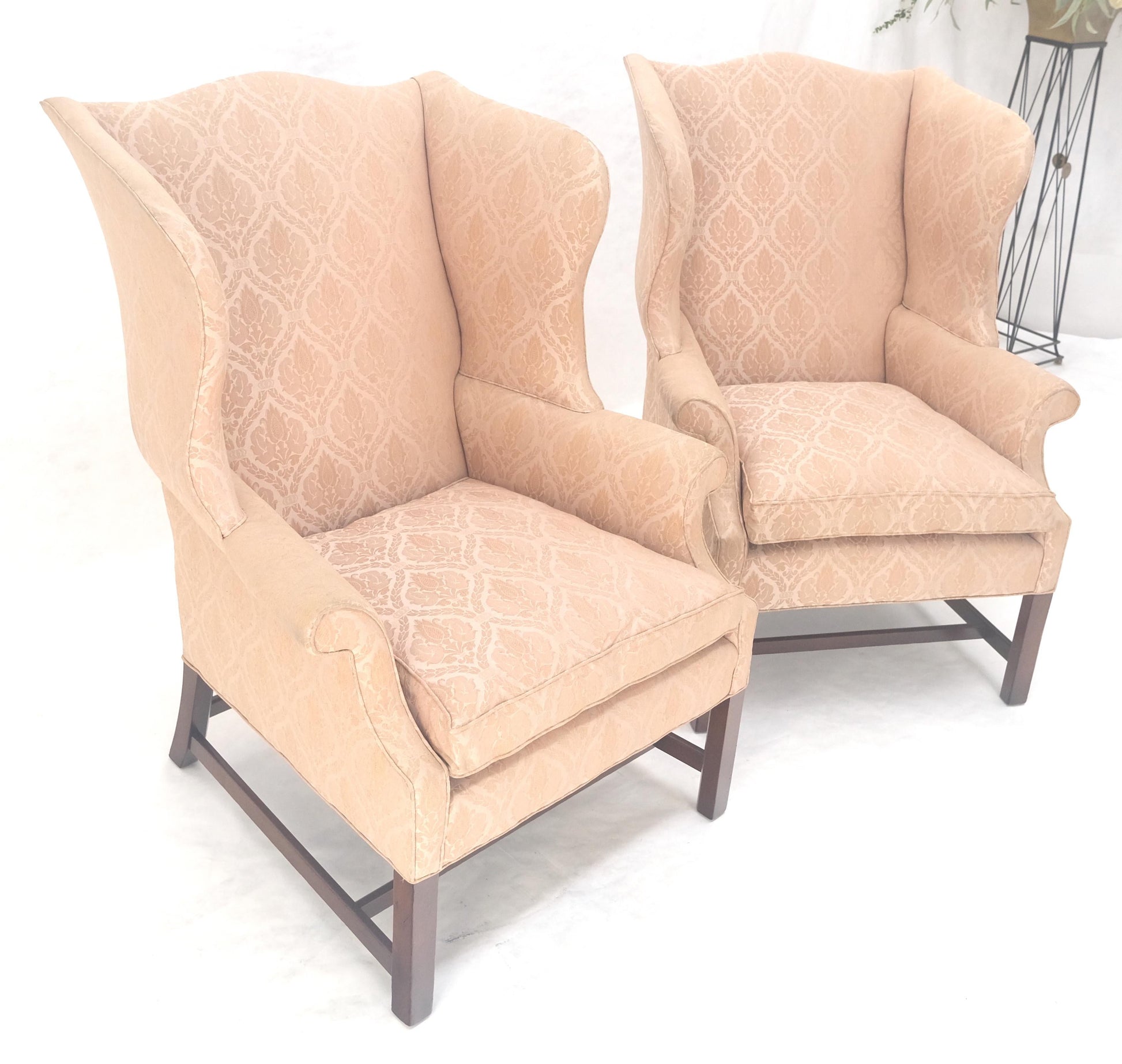 EstablishedLines Pair of Kittinger Style Tall Wingback Chairs Mint Frames as is Upholstery
