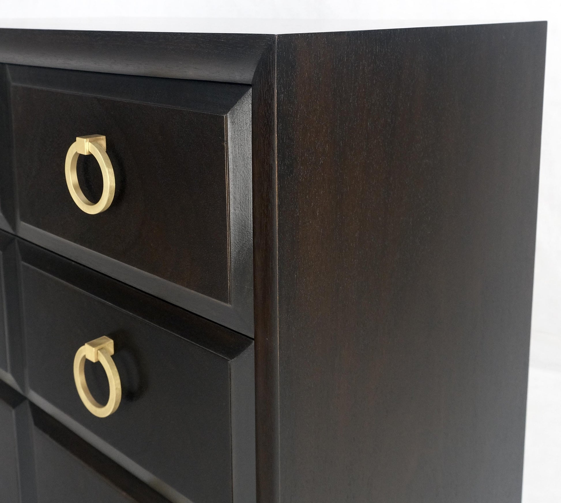EstablishedLines Ebonized Walnut Large Gold Rings Drop Pulls 3 Drawer Bachelor Chest MINT!