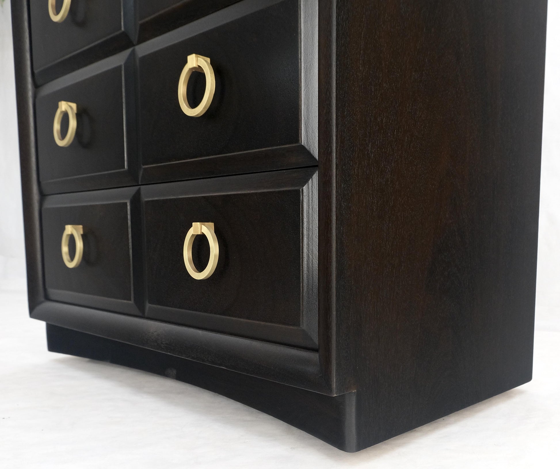 EstablishedLines Ebonized Walnut Large Gold Rings Drop Pulls 3 Drawer Bachelor Chest MINT!
