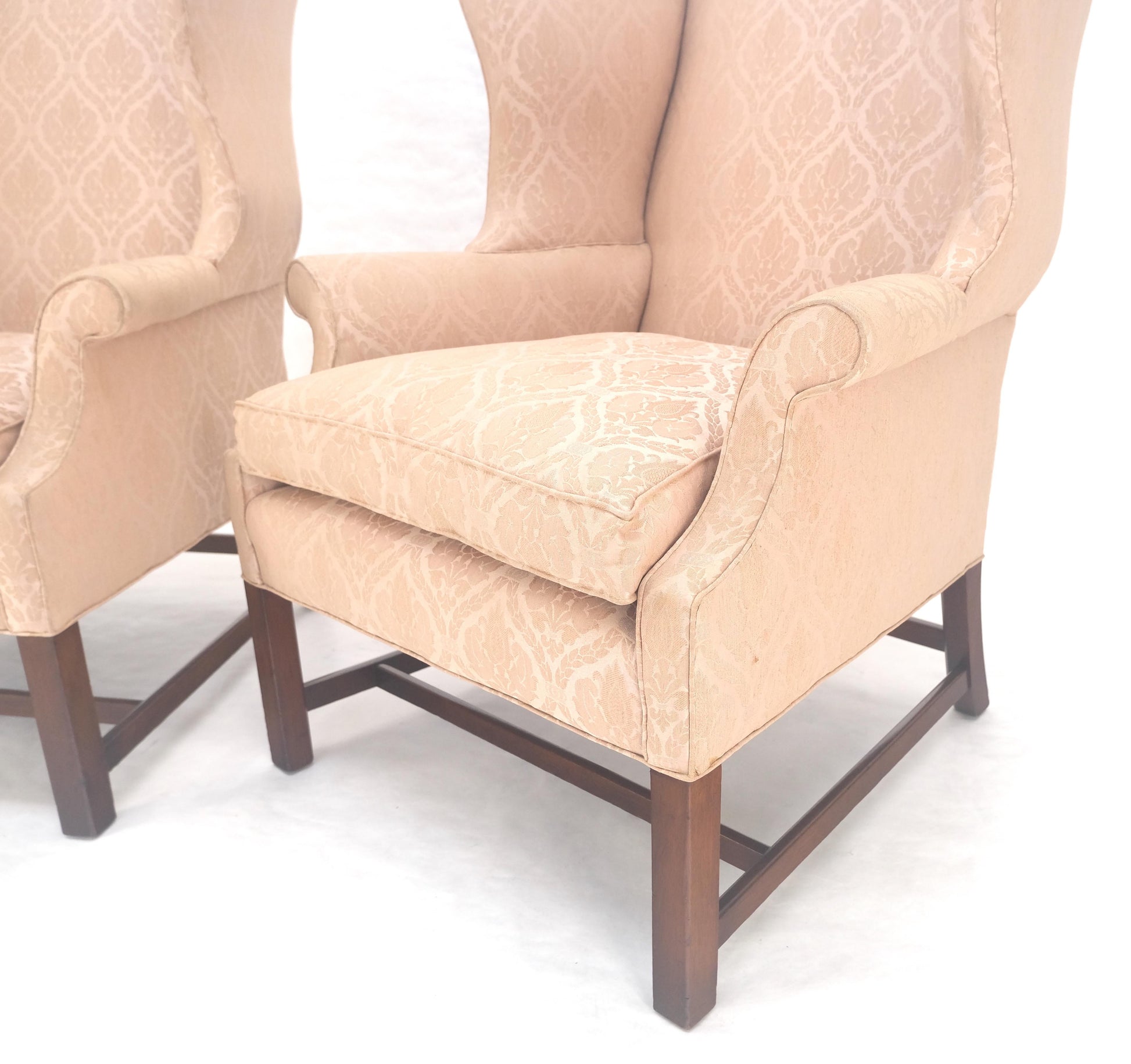EstablishedLines Pair of Kittinger Style Tall Wingback Chairs Mint Frames as is Upholstery