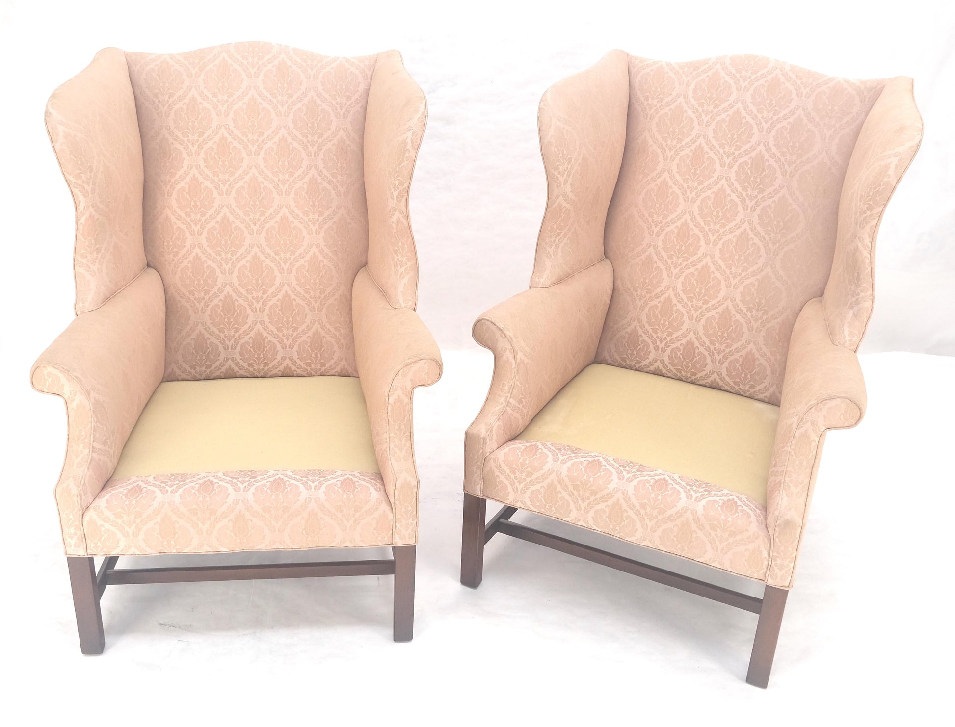 EstablishedLines Pair of Kittinger Style Tall Wingback Chairs Mint Frames as is Upholstery