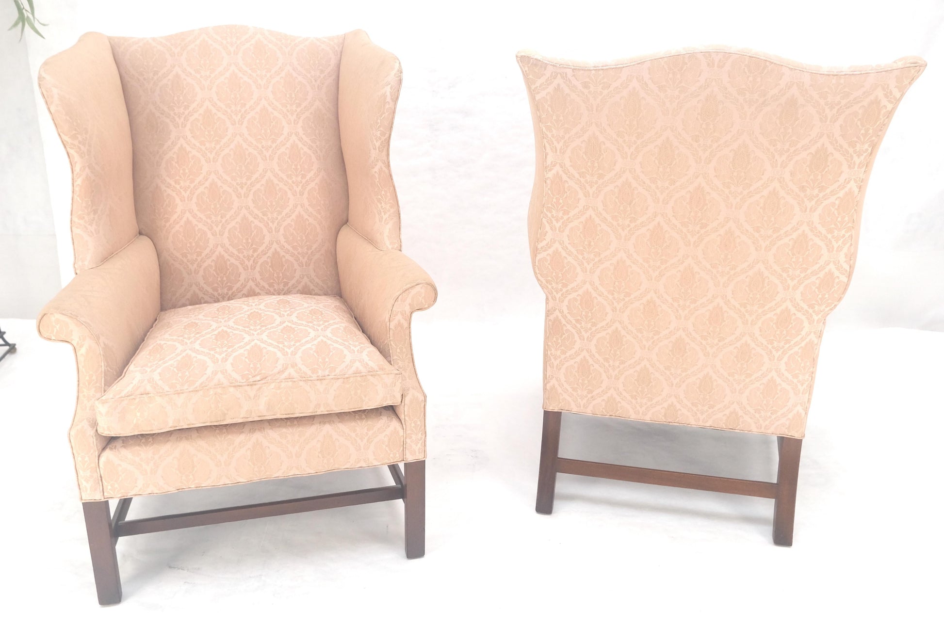 EstablishedLines Pair of Kittinger Style Tall Wingback Chairs Mint Frames as is Upholstery
