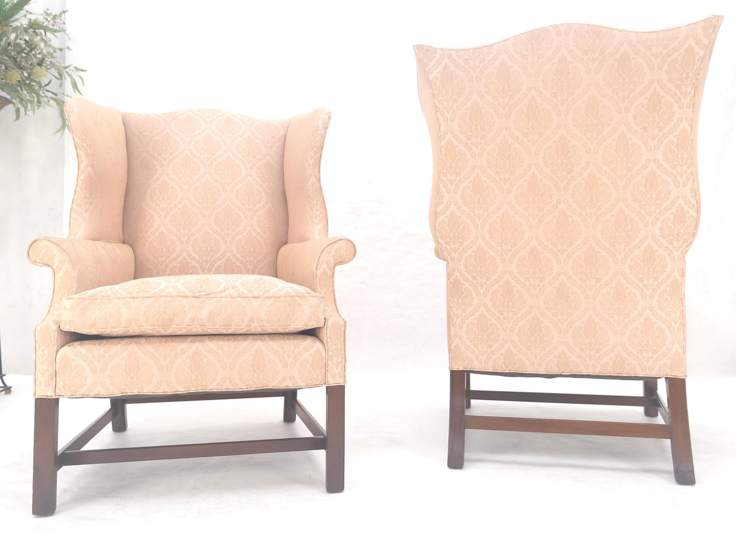 EstablishedLines Pair of Kittinger Style Tall Wingback Chairs Mint Frames as is Upholstery