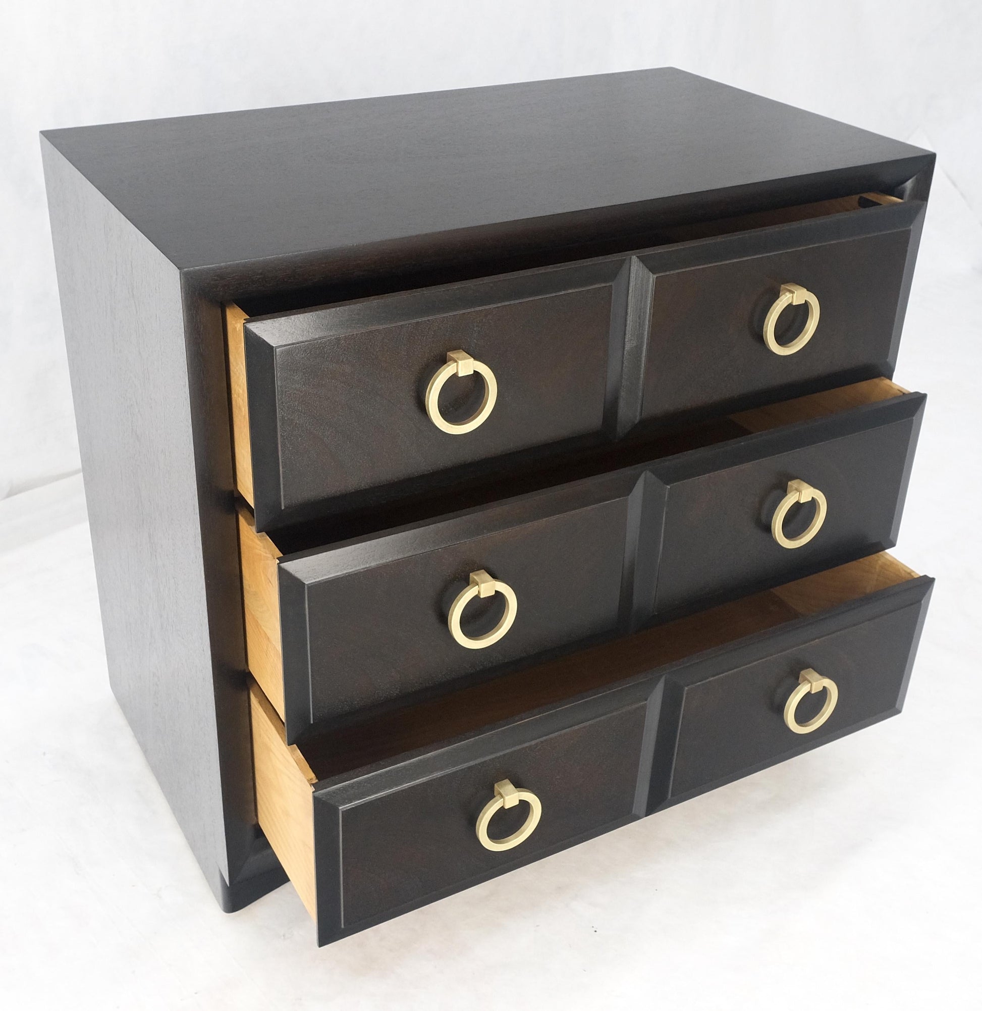 EstablishedLines Ebonized Walnut Large Gold Rings Drop Pulls 3 Drawer Bachelor Chest MINT!