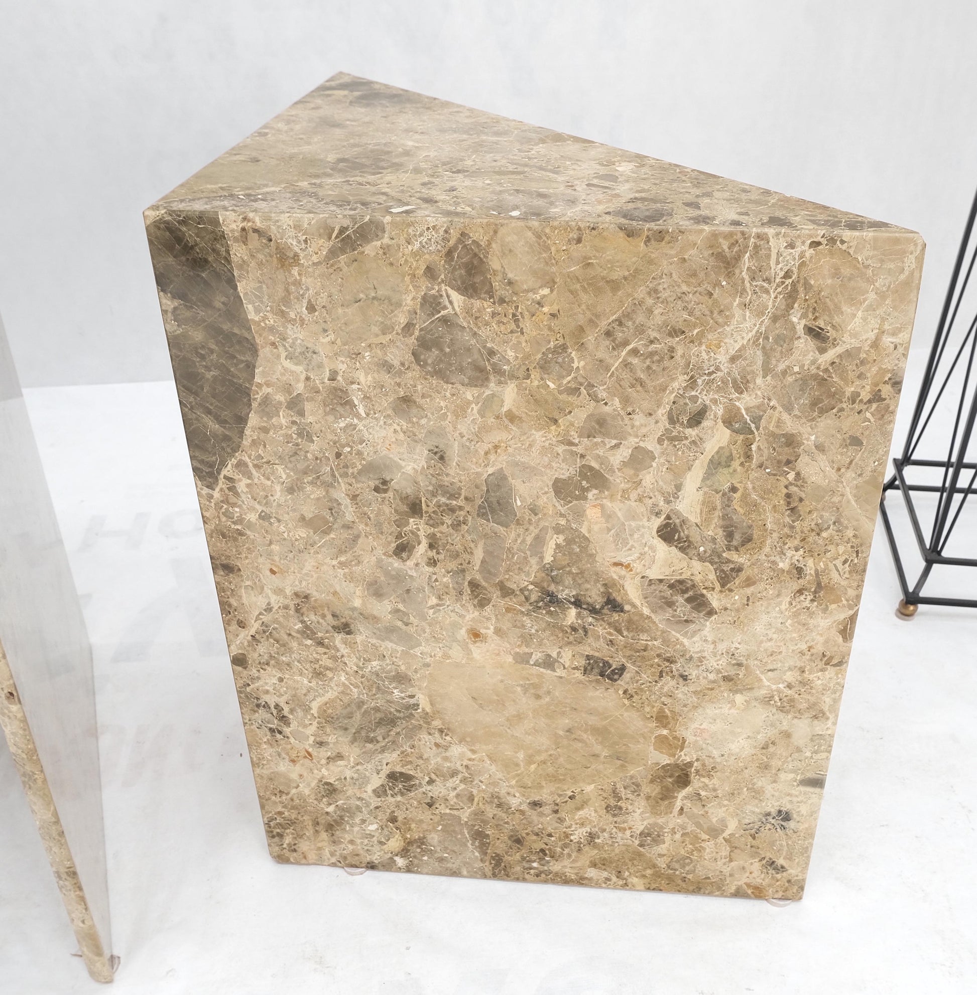 EstablishedLines Pair Midcentury Marble Onyx Triangle Shape End Side Tables Night Stands Mint!