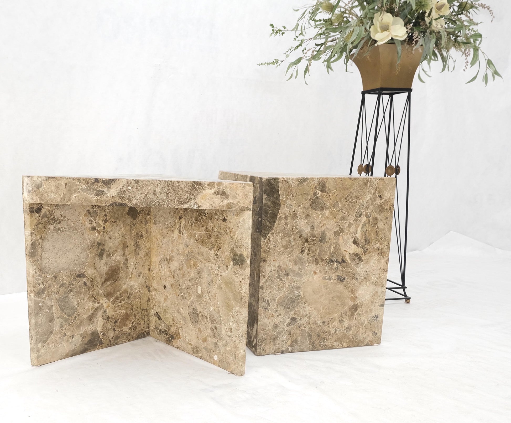 EstablishedLines Pair Midcentury Marble Onyx Triangle Shape End Side Tables Night Stands Mint!