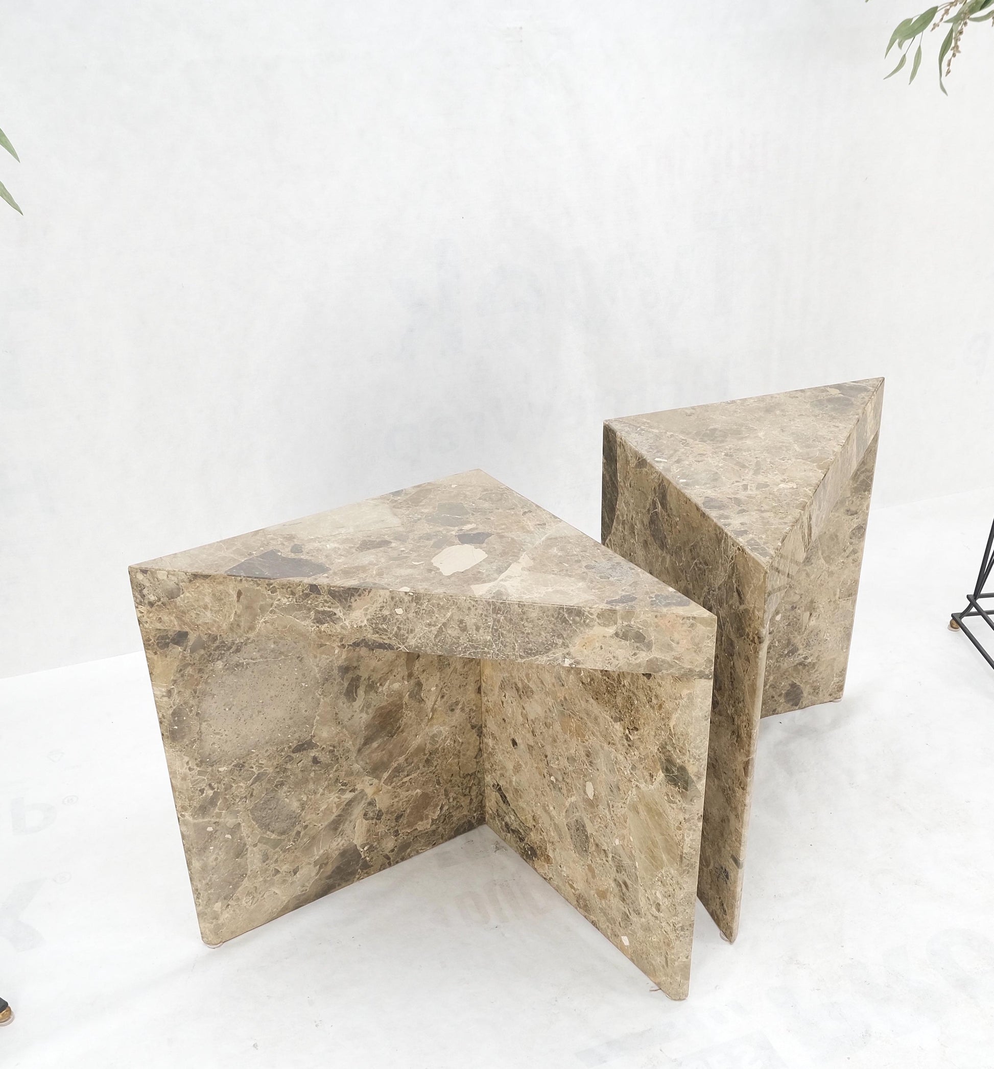 EstablishedLines Pair Midcentury Marble Onyx Triangle Shape End Side Tables Night Stands Mint!