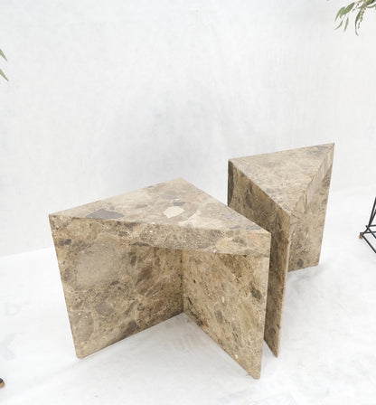 EstablishedLines Pair Midcentury Marble Onyx Triangle Shape End Side Tables Night Stands Mint!