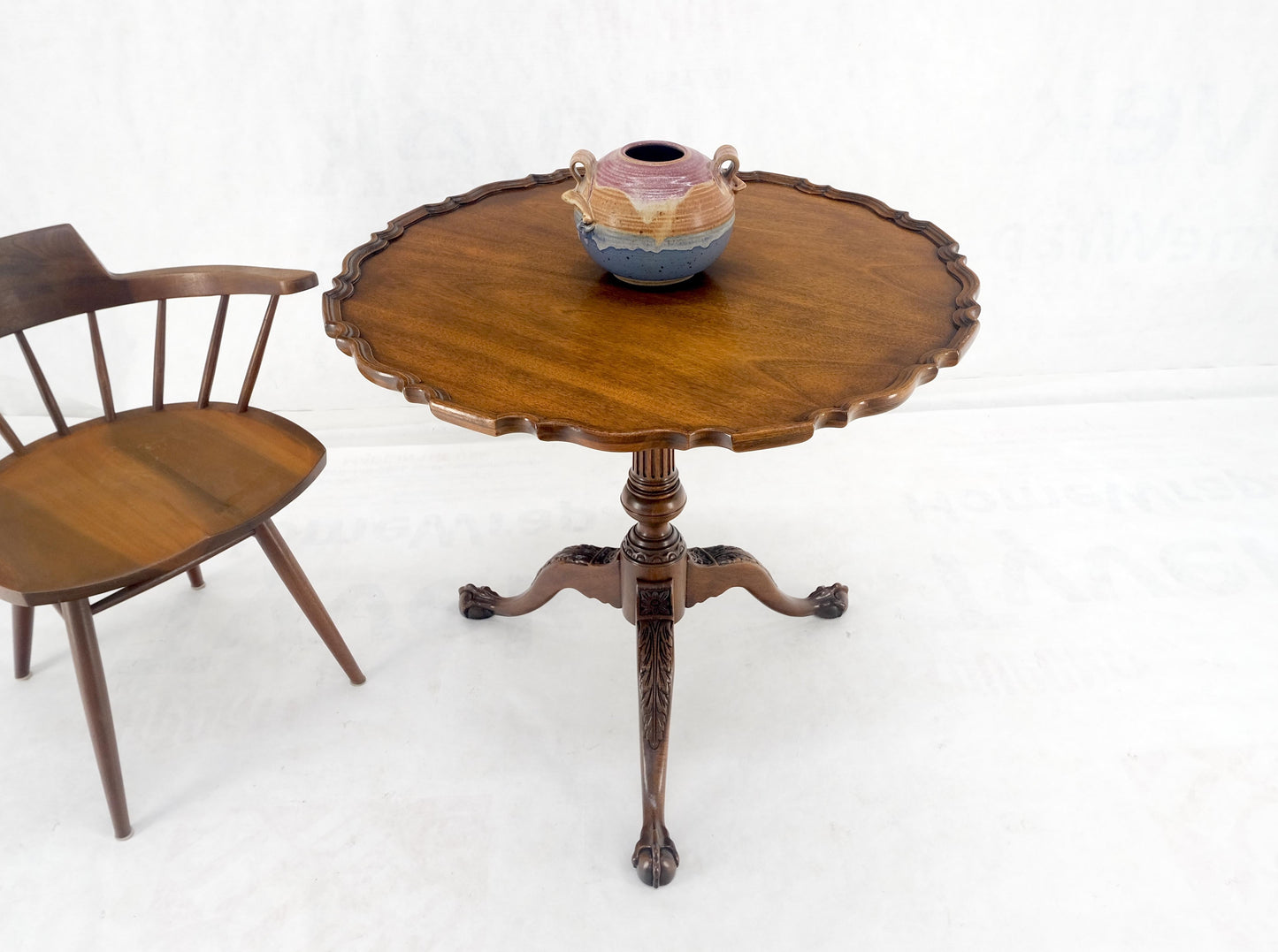 EstablishedLines Baker Pie Crust Tilt Top Carved Mahogany Ball & Claw Breakfast Table MINT