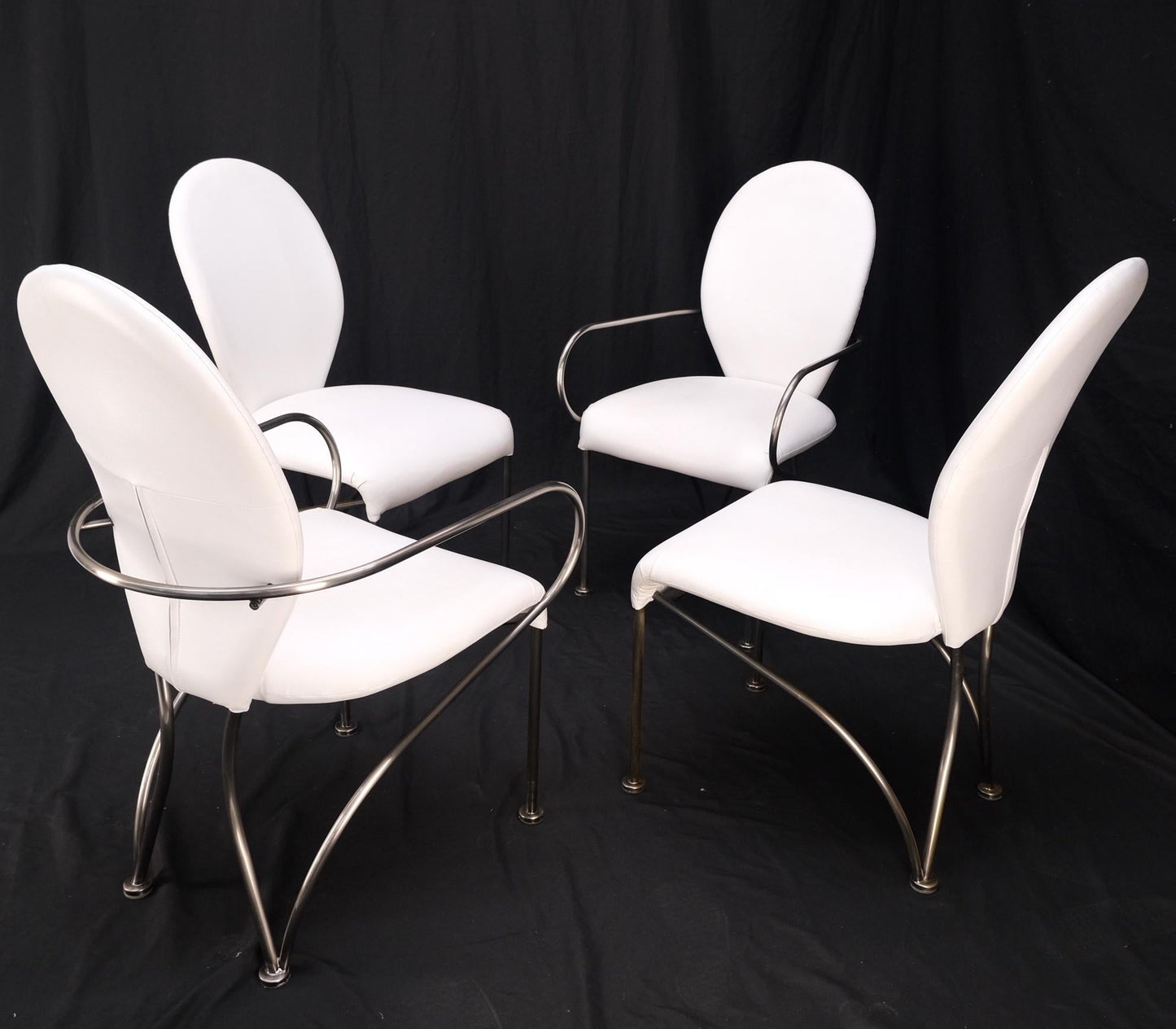 EstablishedLines Set of 4 Mid-Century Modern Dining Chairs DIA White Upholstery MINT!