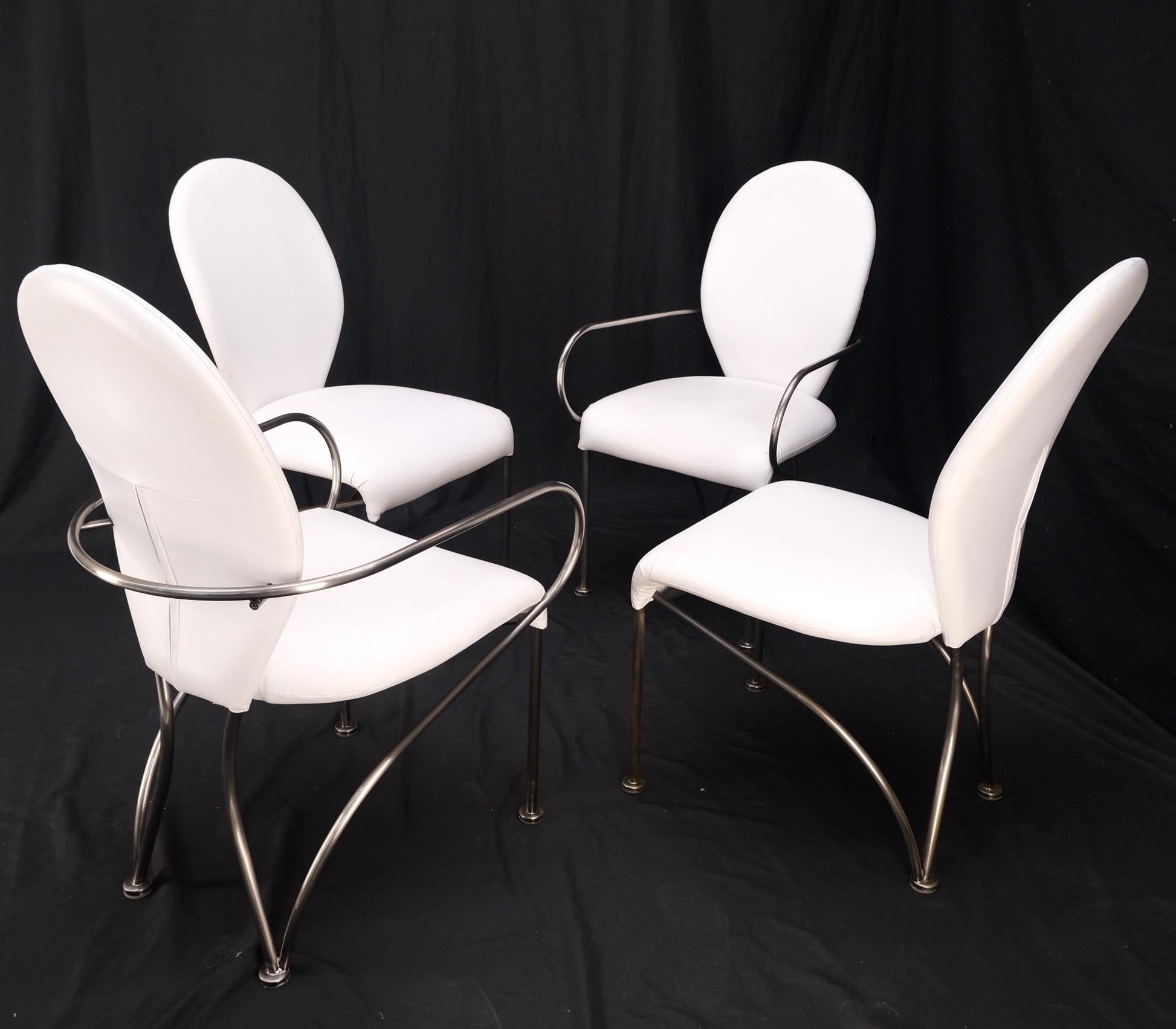 EstablishedLines Set of 4 Mid-Century Modern Dining Chairs DIA White Upholstery MINT!