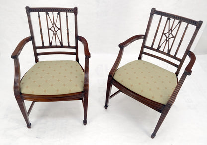EstablishedLines Pair of Very Fine Carved Mahogany Open Arm Faux Bamboo Arrows Armchairs MINT