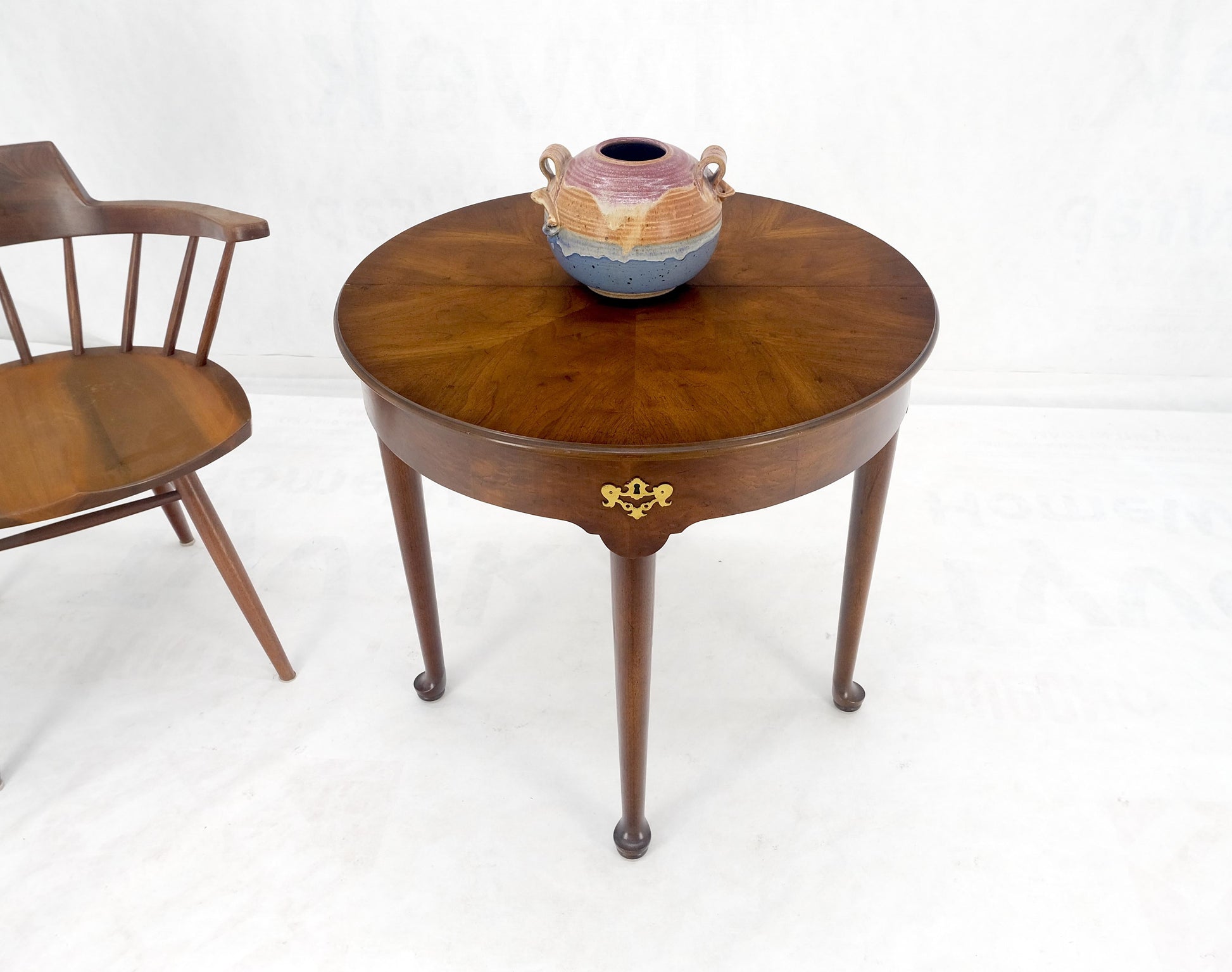 EstablishedLines Henredon Demilune Flip Top Burl Walnut Top Console Sofa Occasional Table MINT