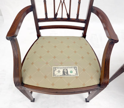 EstablishedLines Pair of Very Fine Carved Mahogany Open Arm Faux Bamboo Arrows Armchairs MINT