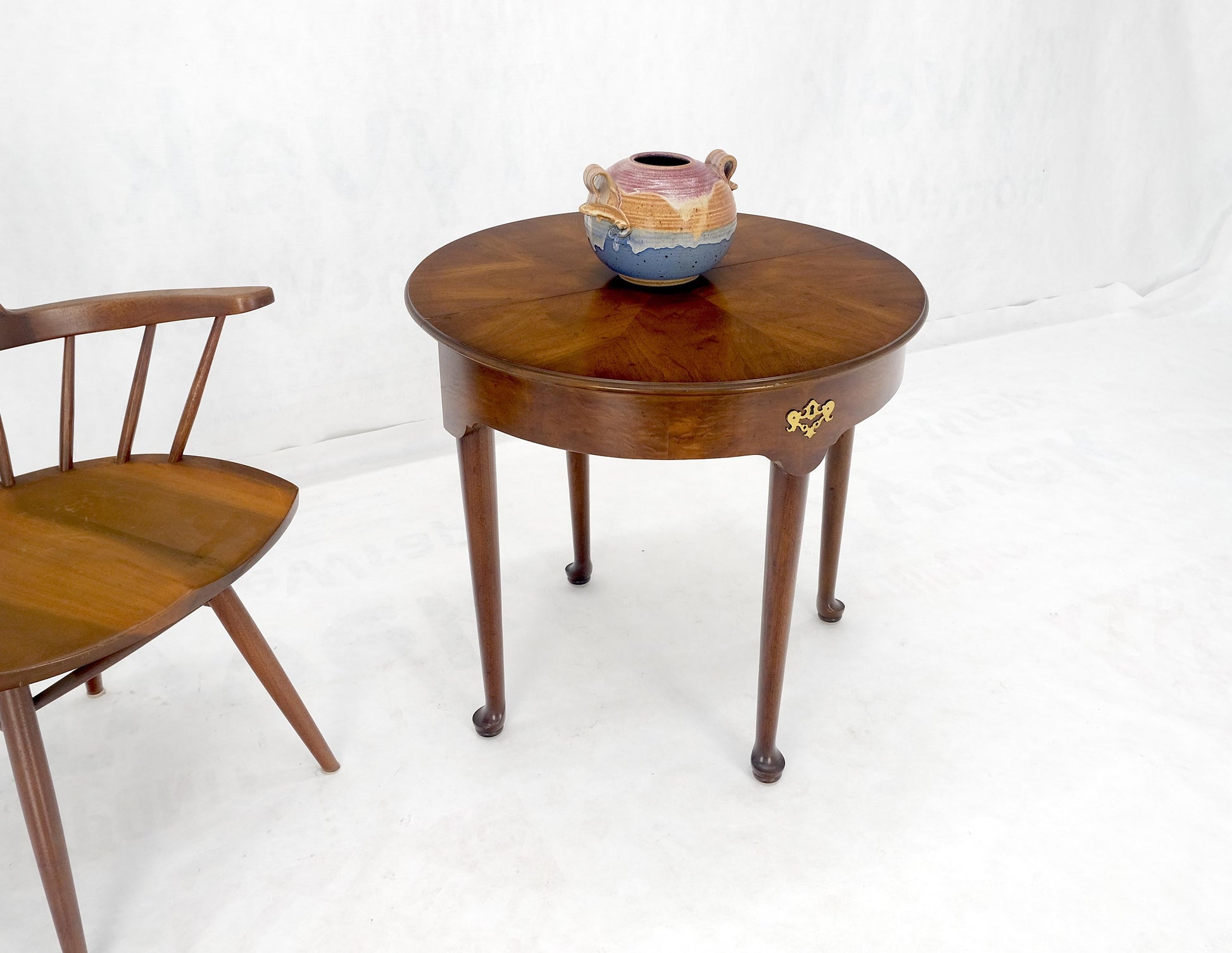 EstablishedLines Henredon Demilune Flip Top Burl Walnut Top Console Sofa Occasional Table MINT