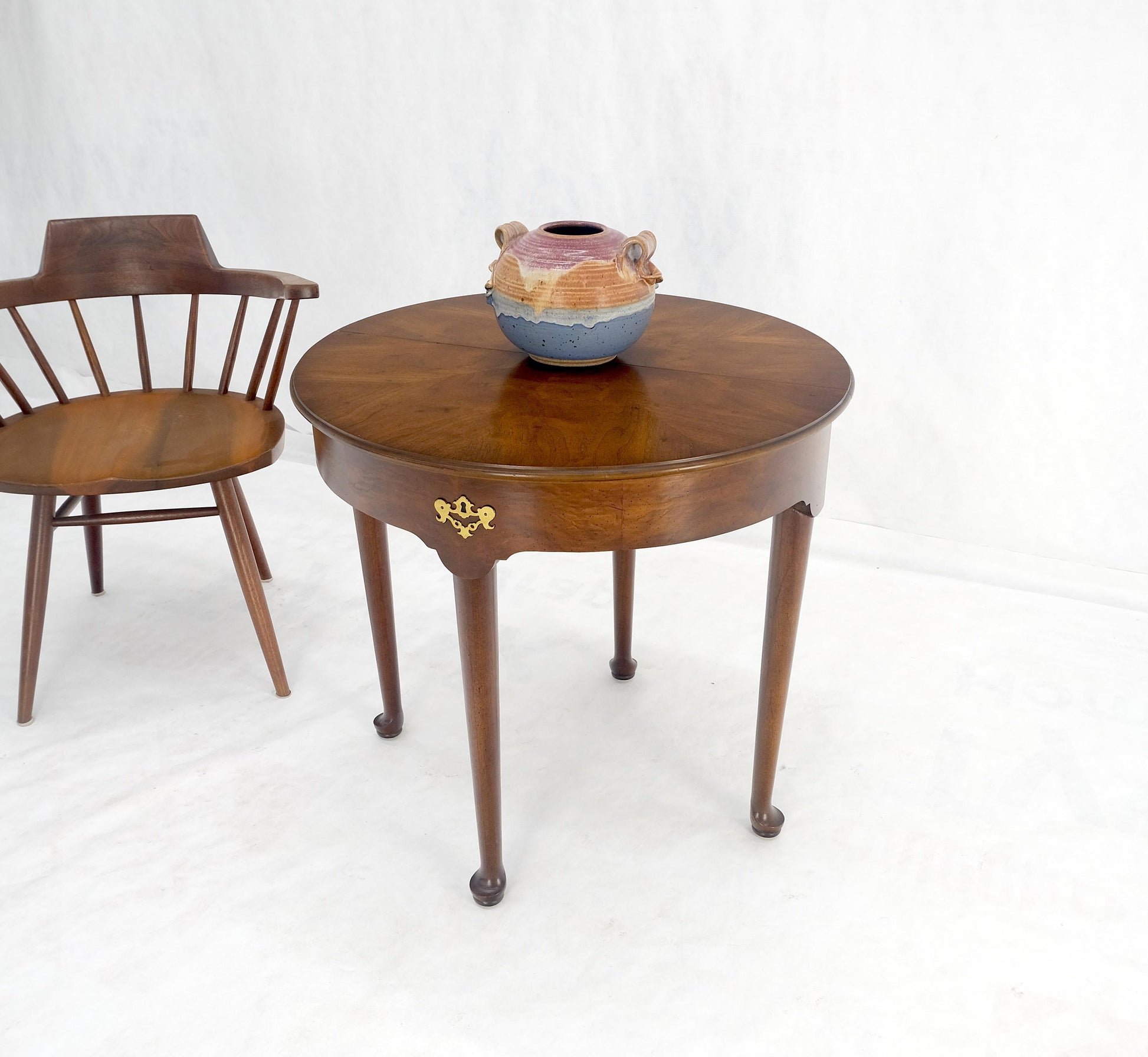 EstablishedLines Henredon Demilune Flip Top Burl Walnut Top Console Sofa Occasional Table MINT