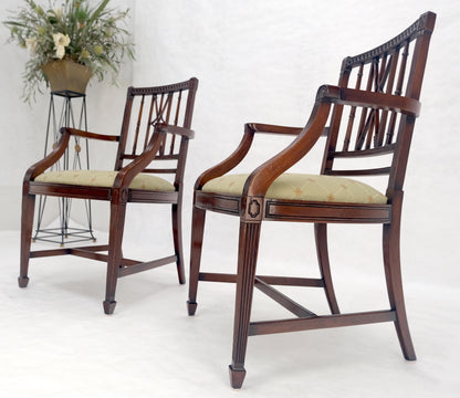 EstablishedLines Pair of Very Fine Carved Mahogany Open Arm Faux Bamboo Arrows Armchairs MINT