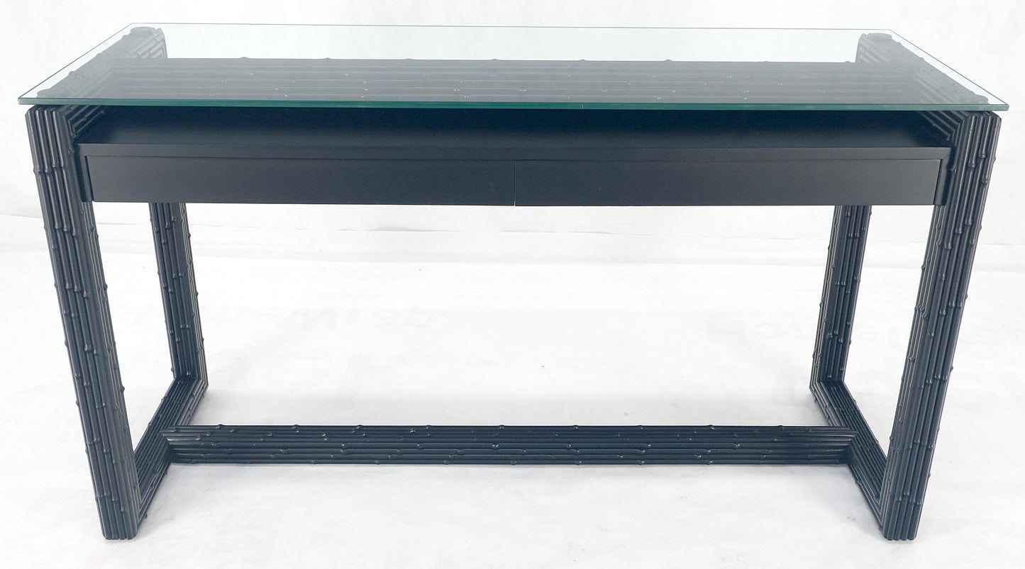 EstablishedLines Ebonized Faux Bamboo Reed Two Door Glass Top Console Sofa Table MINT!