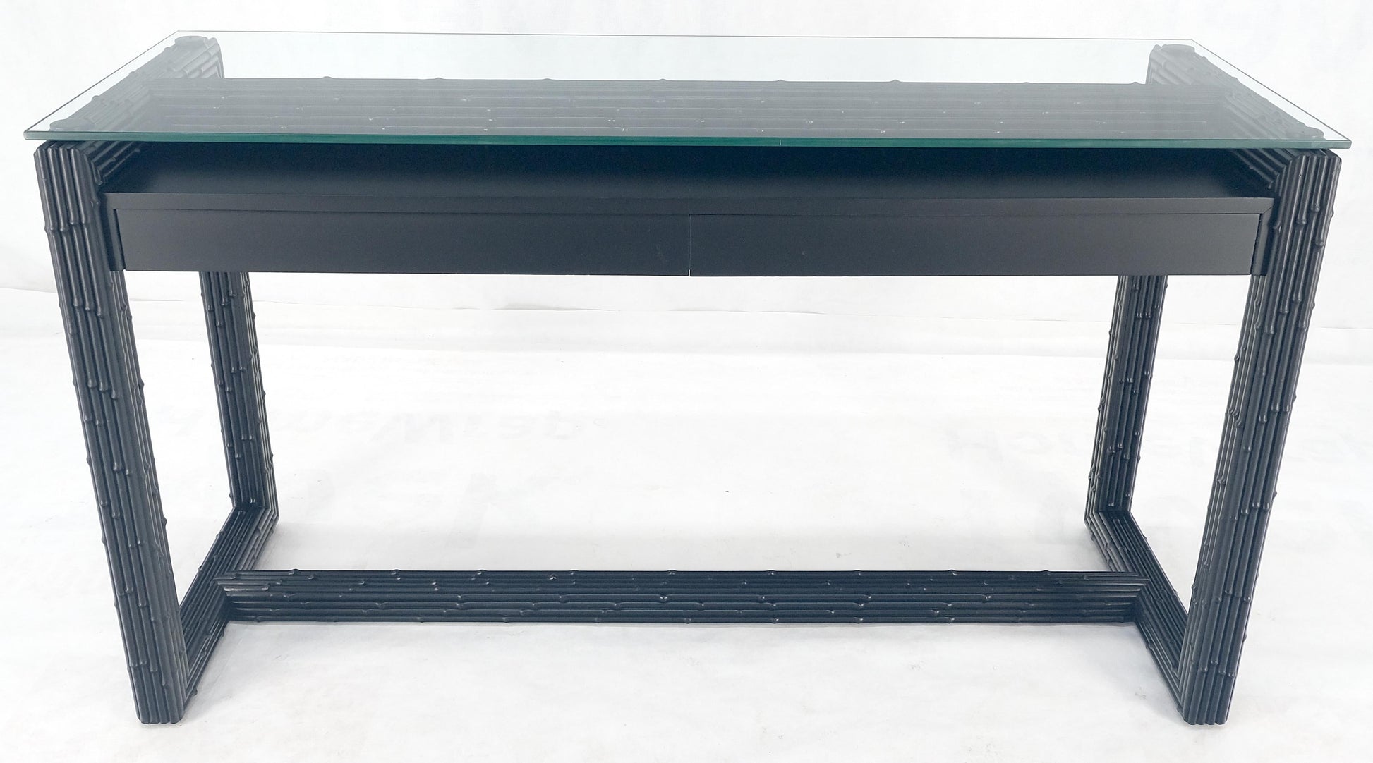 EstablishedLines Ebonized Faux Bamboo Reed Two Door Glass Top Console Sofa Table MINT!