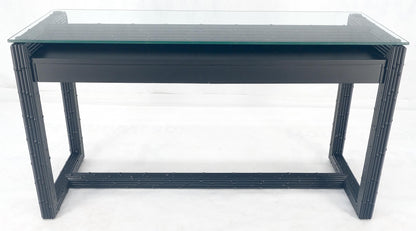 EstablishedLines Ebonized Faux Bamboo Reed Two Door Glass Top Console Sofa Table MINT!