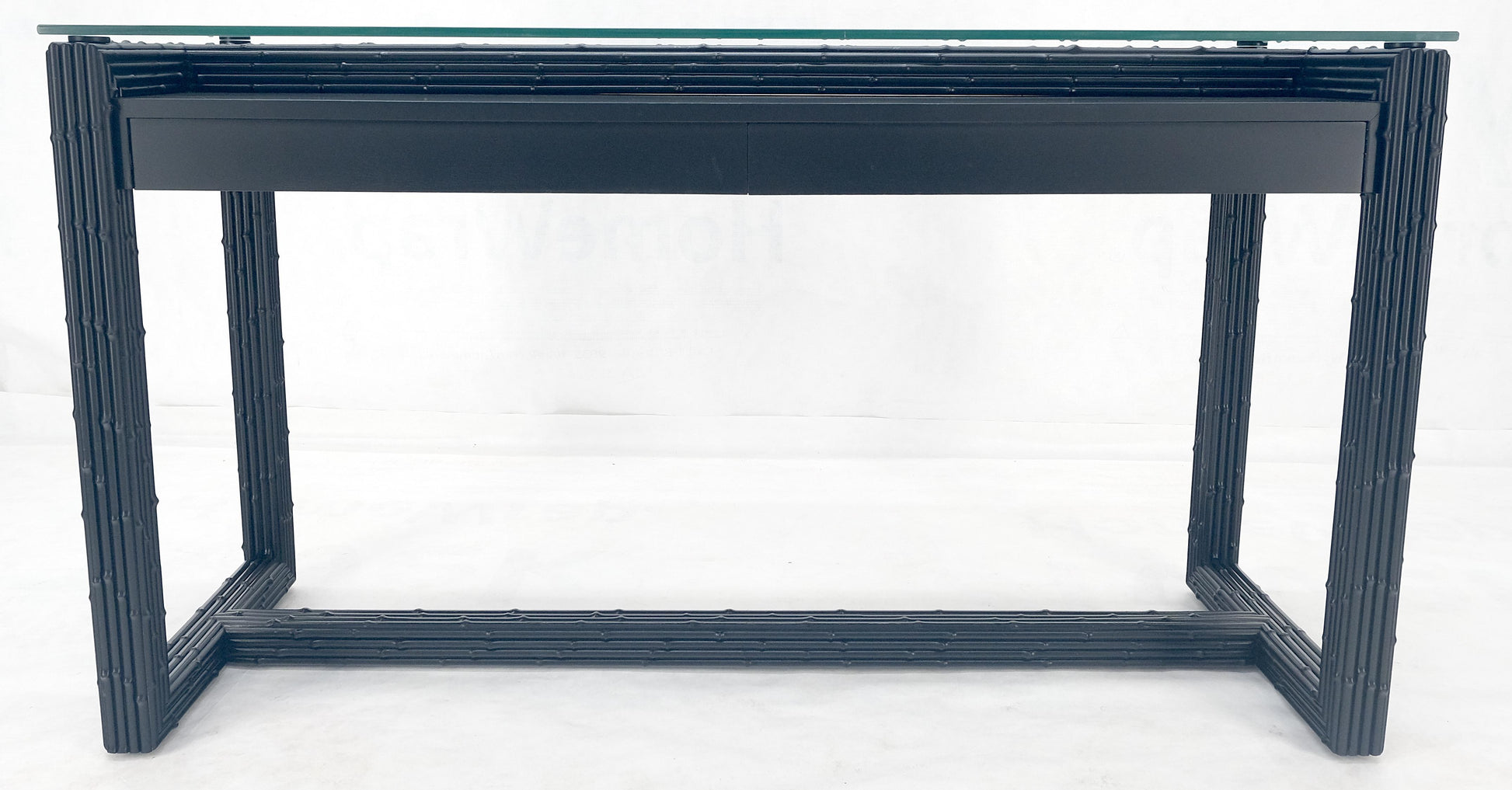 EstablishedLines Ebonized Faux Bamboo Reed Two Door Glass Top Console Sofa Table MINT!
