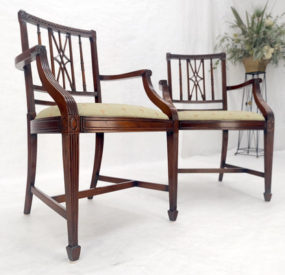 EstablishedLines Pair of Very Fine Carved Mahogany Open Arm Faux Bamboo Arrows Armchairs MINT