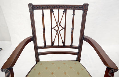 EstablishedLines Pair of Very Fine Carved Mahogany Open Arm Faux Bamboo Arrows Armchairs MINT