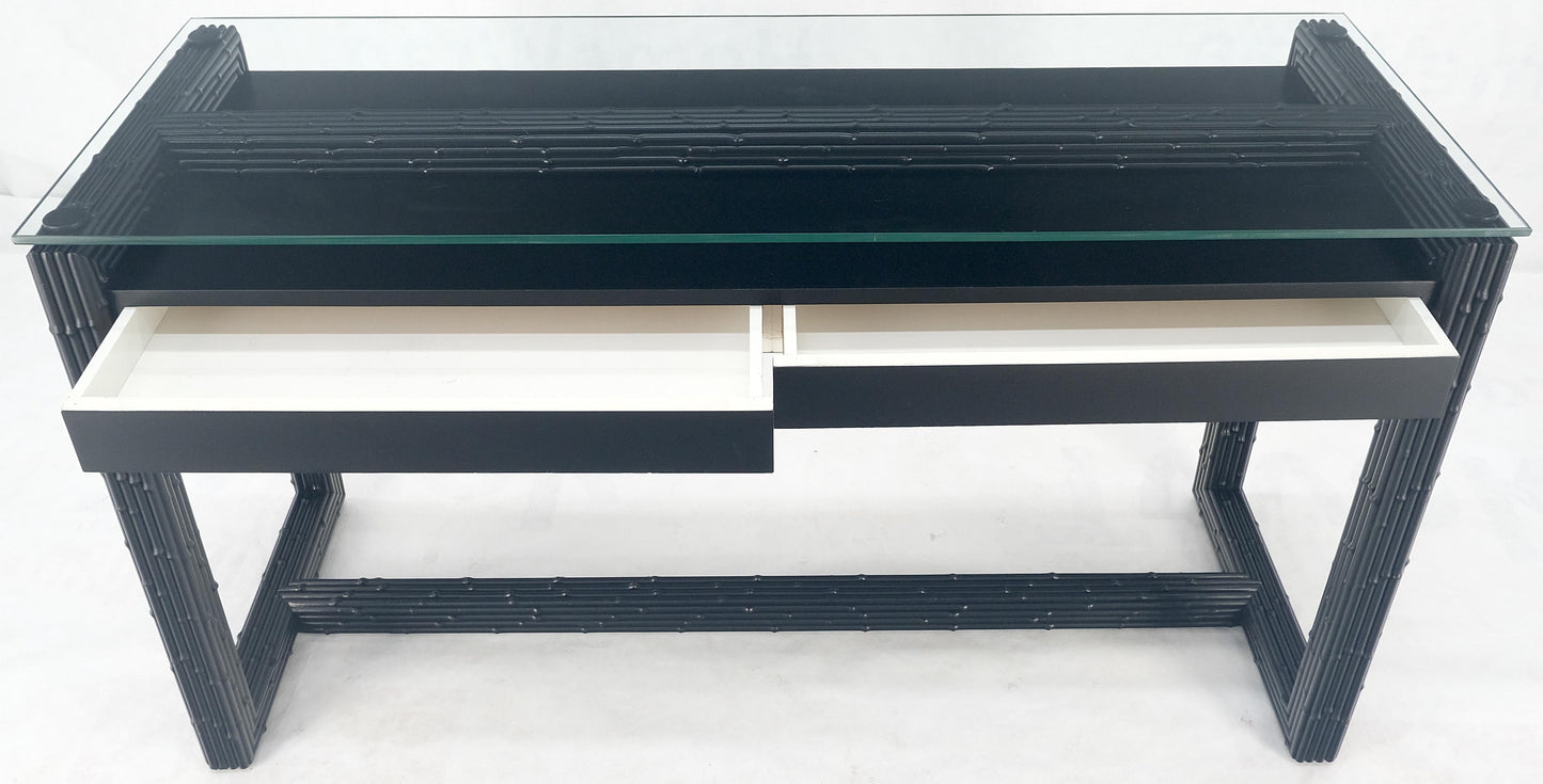 EstablishedLines Ebonized Faux Bamboo Reed Two Door Glass Top Console Sofa Table MINT!