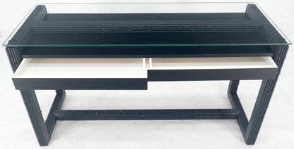 EstablishedLines Ebonized Faux Bamboo Reed Two Door Glass Top Console Sofa Table MINT!