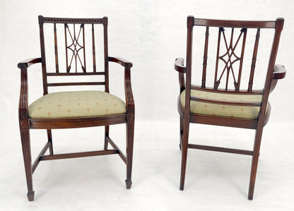EstablishedLines Pair of Very Fine Carved Mahogany Open Arm Faux Bamboo Arrows Armchairs MINT