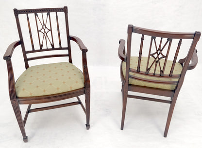EstablishedLines Pair of Very Fine Carved Mahogany Open Arm Faux Bamboo Arrows Armchairs MINT