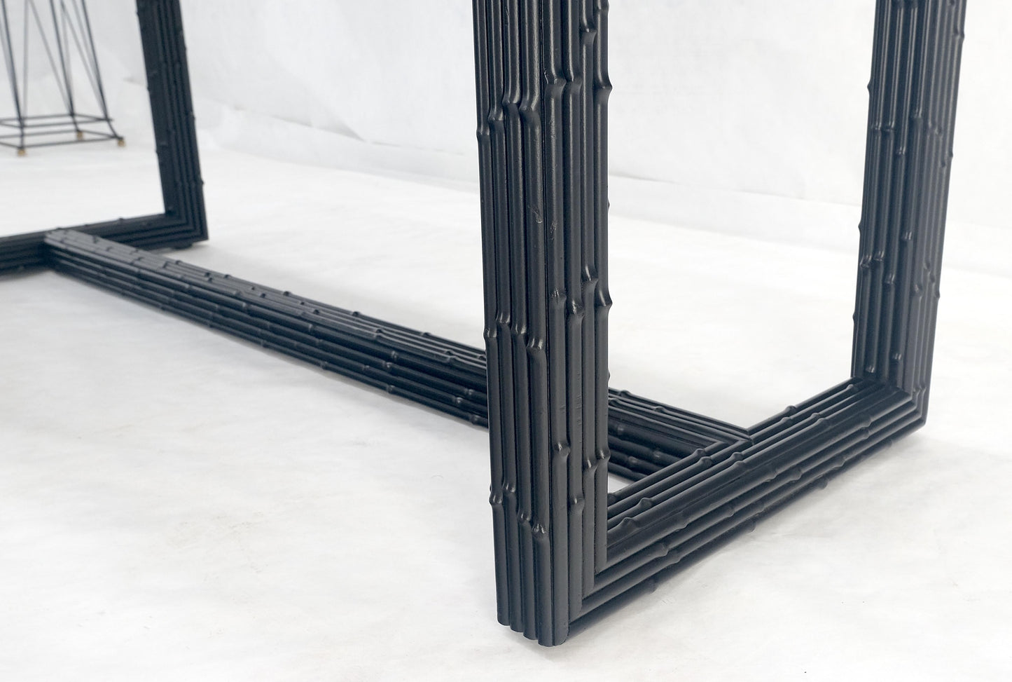 EstablishedLines Ebonized Faux Bamboo Reed Two Door Glass Top Console Sofa Table MINT!