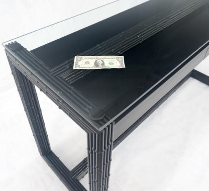 EstablishedLines Ebonized Faux Bamboo Reed Two Door Glass Top Console Sofa Table MINT!