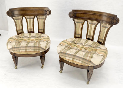 EstablishedLines Pair of Tufted Seats Burl Wood Back Oval Seats Slipper Chairs on Caters MINT