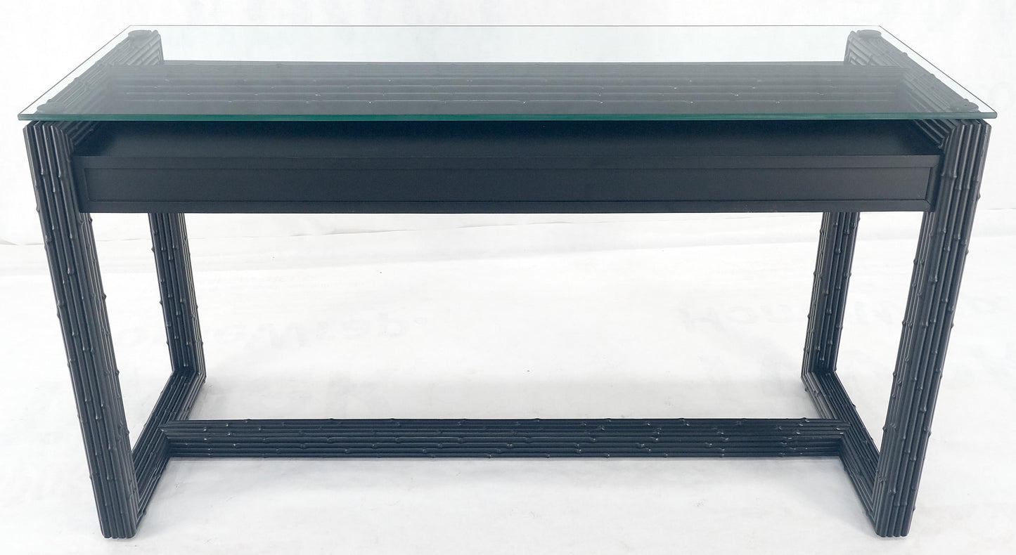 EstablishedLines Ebonized Faux Bamboo Reed Two Door Glass Top Console Sofa Table MINT!